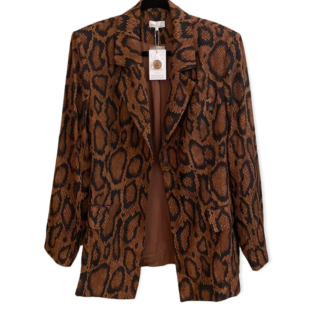 NWT WeWoreWhat Brown Cognac Snake Python Oversized Boyfriend Blazer Sz 8 - Picture 6 of 7